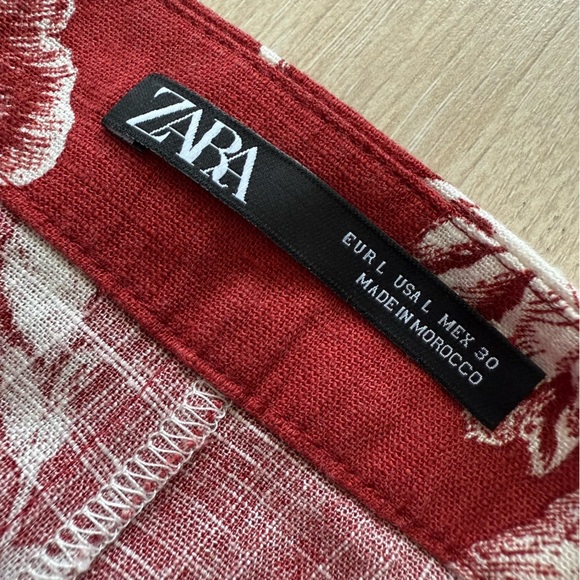 Zara Linen Blend Floral Wrap Midi Skirt in Red Women’s Size Large - Picture 8 of 10
